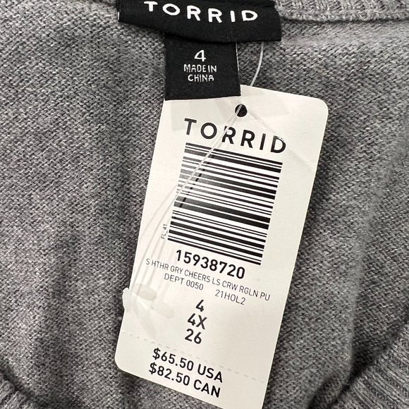 NWT Torrid Gray Cheers Sequin Raglan Sleeve Pullover Sweater Womens Size 4/26 - Picture 7 of 8